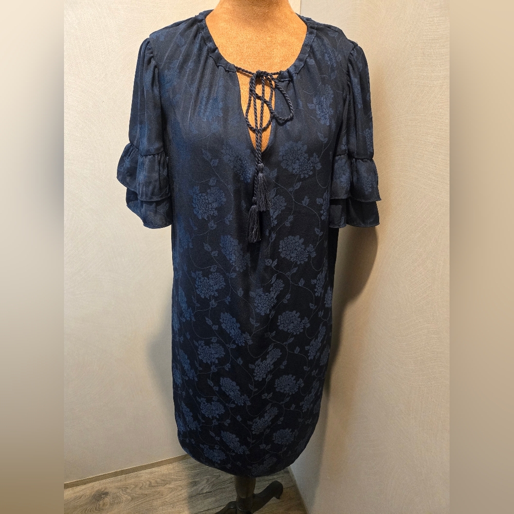Navy Floral Dress with Tassel Tie